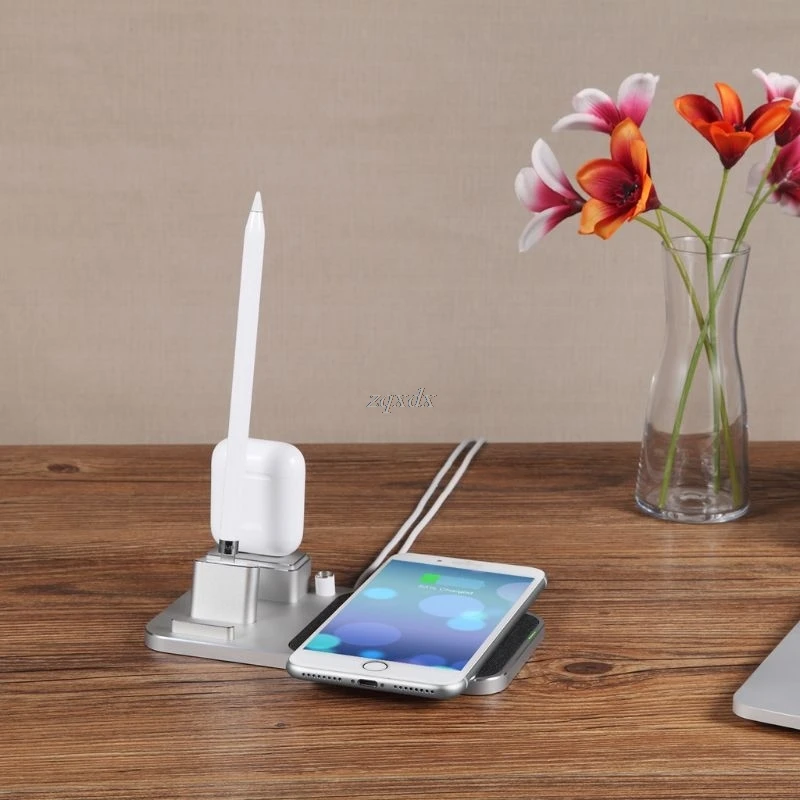 

Aluminum 4-in-1 10W Qi Wireless Fast Charger Stand Charger for iPhone Max/XS/XR/X/8/8 Plus Samsung Huawei ipad pro Pencil AirPod