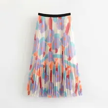 Boho шикарные летние плиссированные юбки с высокой талией с эластичной резинкой на талии корейские женские юбки с цветочным принтом Тюль LadiesFaldas