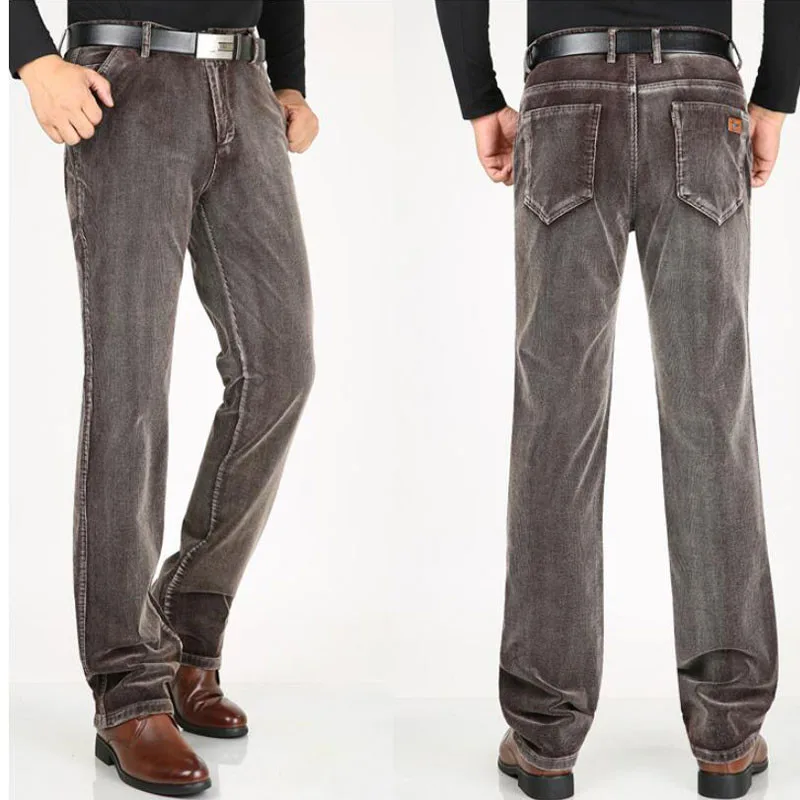 Зимние мужские вельветовые брюки вельветовые повседневные штаны толстые секции с высокой талией свободные стрейч среднего возраста