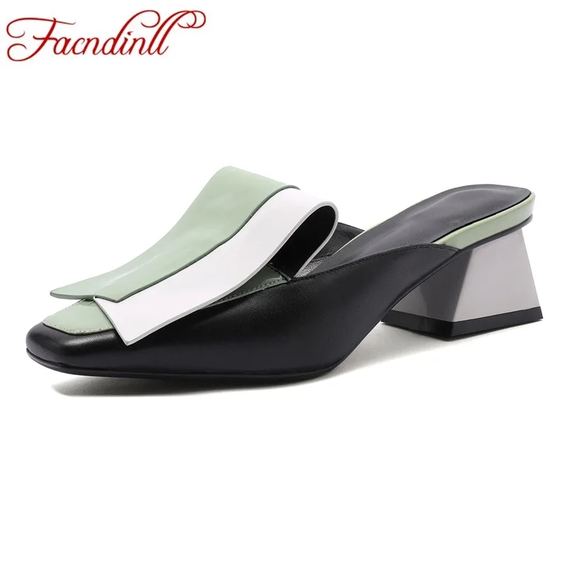 

FACNDINLL 2019 new fashion genuine leather women sandals shoes square heels open toe shoes woman summer dress party casual shoes