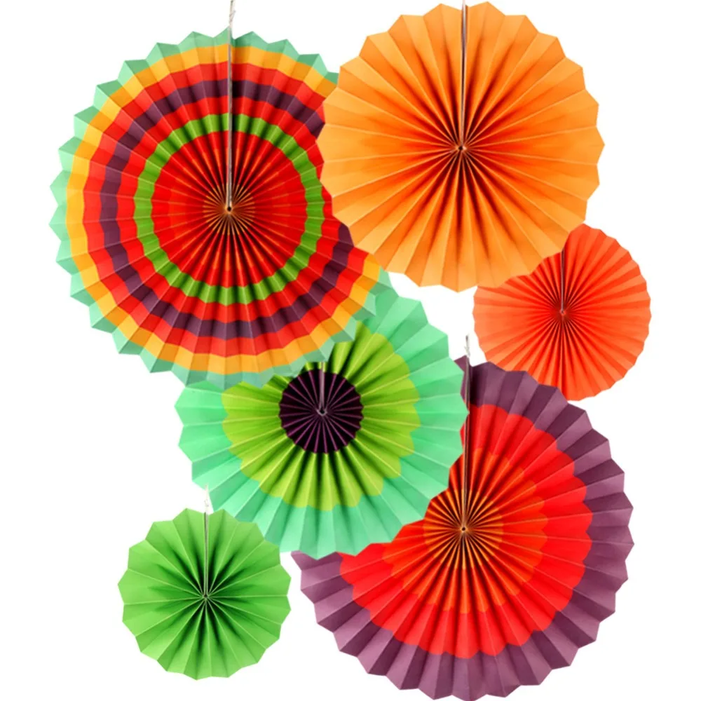 Ourwarm 6pcs Paper Fan Flowers Mexican Party Hanging Decor Garden