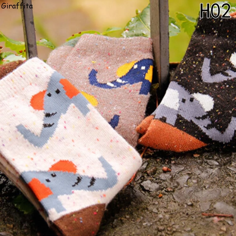 Милые брендовые носки в полоску с изображением животных, лисы, волка, рождественской толстой шерсти, хлопка для женщин и девочек, зимние носки - Цвет: 02