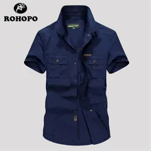 ROHOPO рубашка хлопок ткань лето M до 5XL Летняя мужская с коротким рукавом хлопковая рубашка, однотонная Повседневная Удобная Свободная рубашка карго