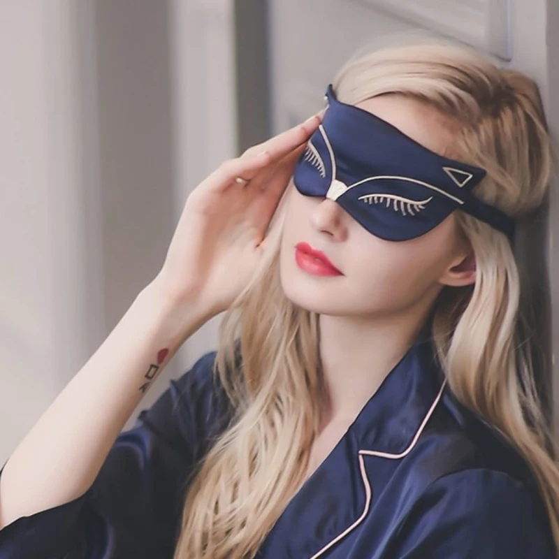 

Sleep Mask 100% Mulberry Silk Sleeping Eye Mask Sexy Fox Embroidery Eye Shade Mask Bandage On Eyes For Sleeping Eye Care Tool