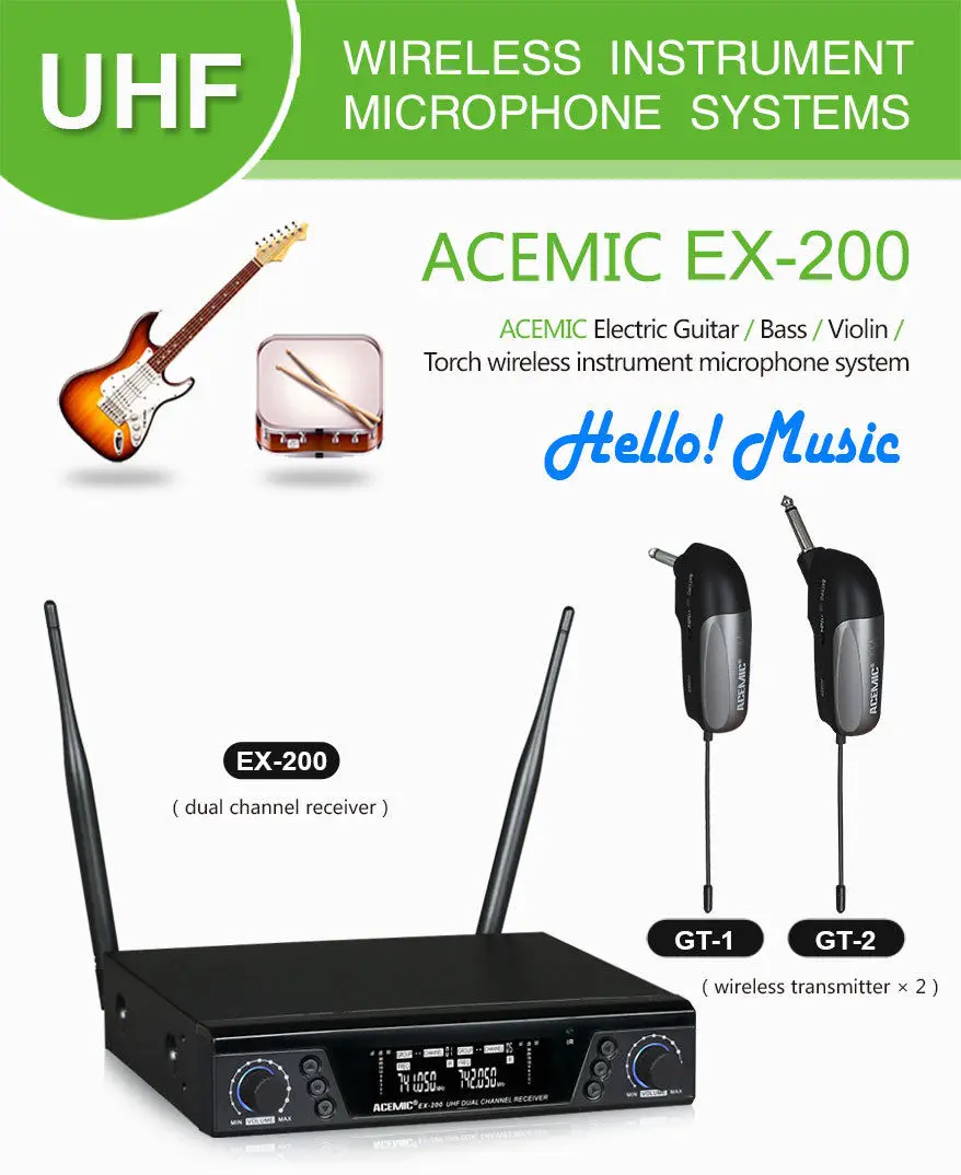

Professional UHF Wireless Mic System DUAL Guitar BASS Violin Receiver transmitte