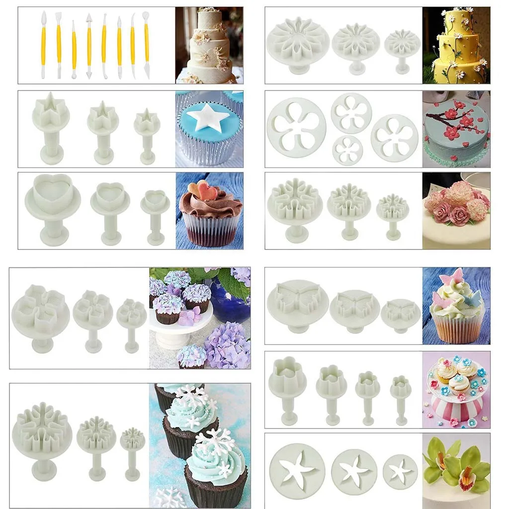 

Cake mold DIY 68 pieces cake plum flower fudge decorative plunger cutting machine biscuit pastry mold L0418