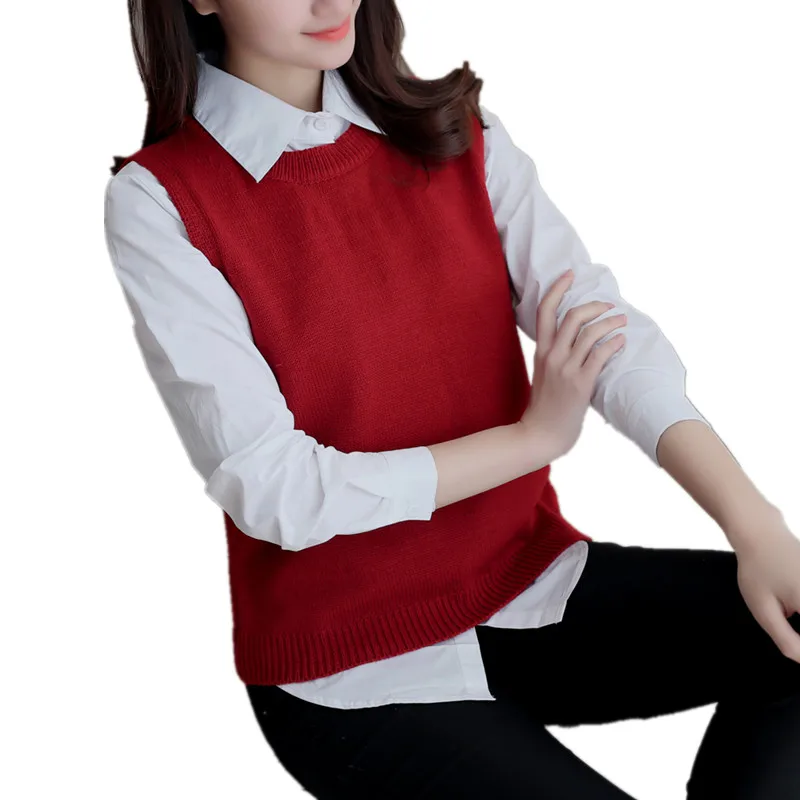 

New Autumn Winter Short Knitted Women's Vest O-Neck Sleeveless Female Gilet Pullover Korean Sweet Slim Vests For Women Waistcoat