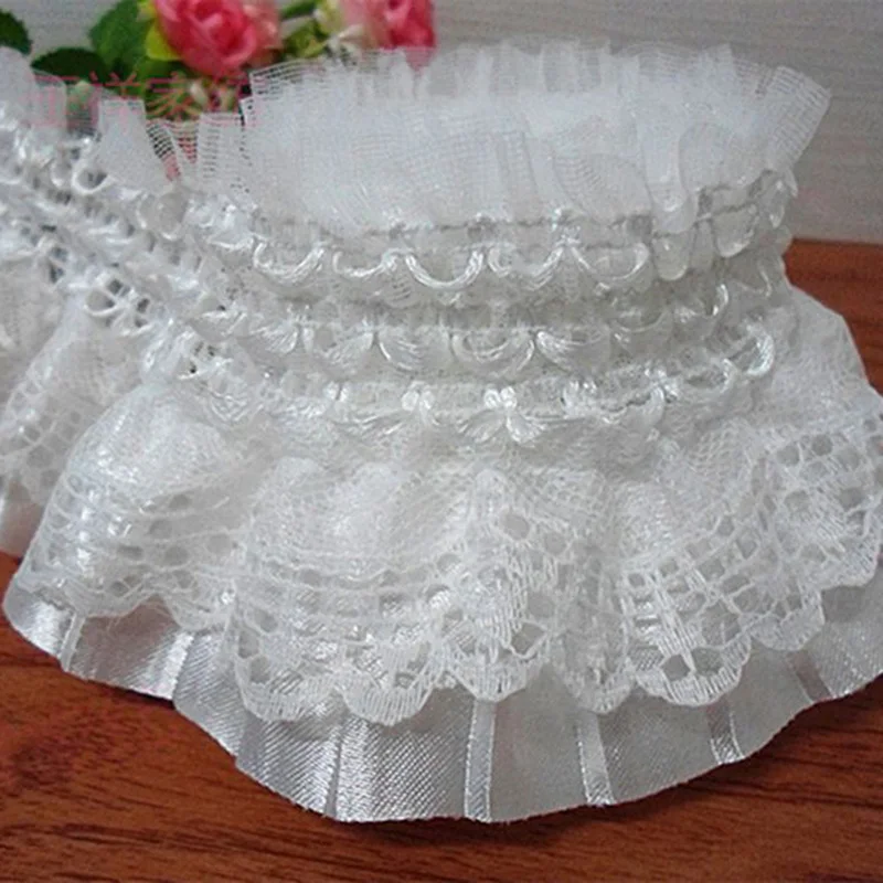 

5Yards Pleated Organza Lace Edge Trim Gathered Mesh Ribbon Sewing Crafts Chiffon Tape Ribbon Ruffle Lace Fabric 2 Layers
