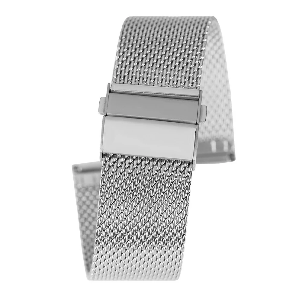 182022 mm Simple Mesh Watch Band Black Silver Replacement Hook Buckle for Men Women Wrist Bands Correa De Reloj (17)