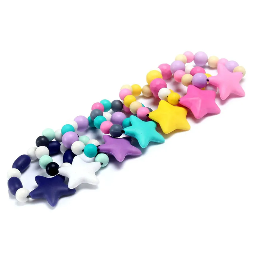Mhs.sun Lovely Baby Silicone Bracelets Food Grade Star Chewing Beads Bangles Infant Nursing