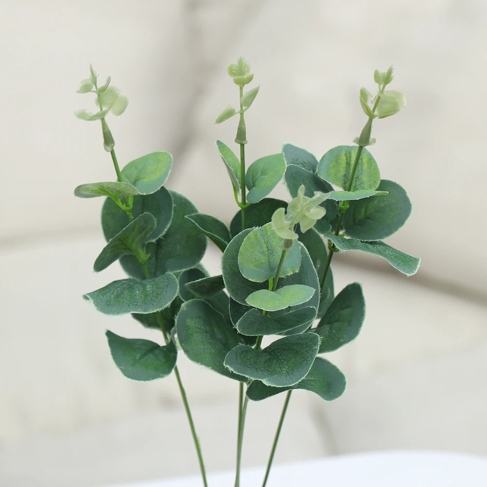 

4 Fork Green Artificial Leaves Large Eucalyptus Leaf Plants Wall Material Decorative Fake Plants For Home Garden Party Decor