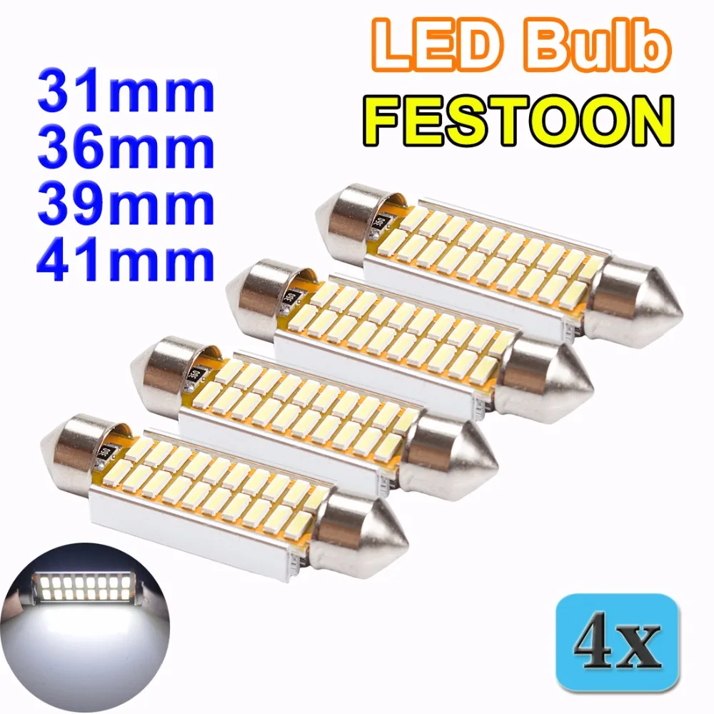 

flytop 4 PCS FESTOON 31mm 36mm 39mm 42mm LED Bulb C5W C10W CANBUS No Error DC 12V White Color 4014 SMD Car Dome Light Auto Lamp
