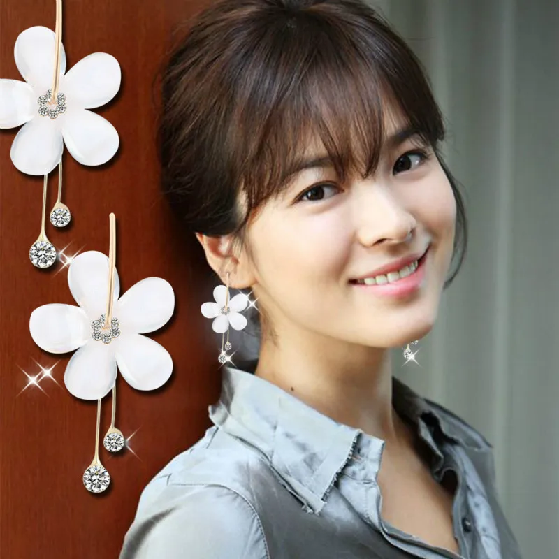 

New Korean version of the 6 petals acrylic zircon tassel earrings circle transparent sunflower earrings wholesale