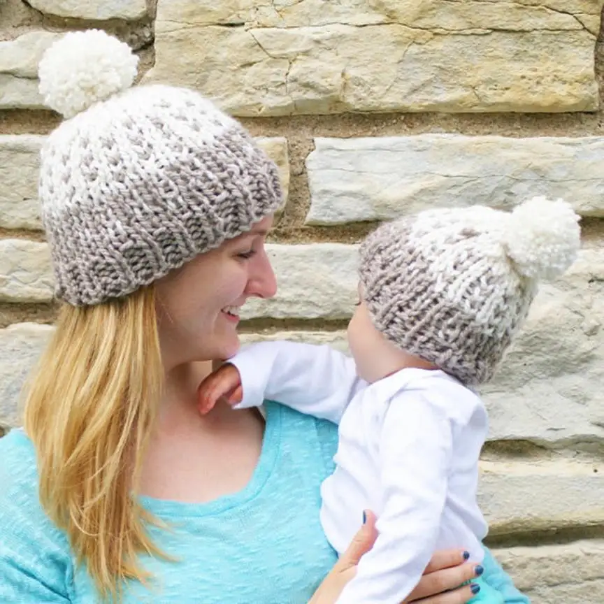 

2PC Mom And Baby Winter Hat Knitting Keep Warm Winter Hats For Women Winter Cap Bonnet Femme Bonnet Enfant Gorros De Lana Mujer