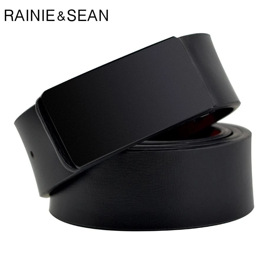 RAINIE SEAN Vintage Leather Belt Men Genuine Black Belt Smooth Buckle Solid Business Designer Brand Cow Leather Belt Male Strap
