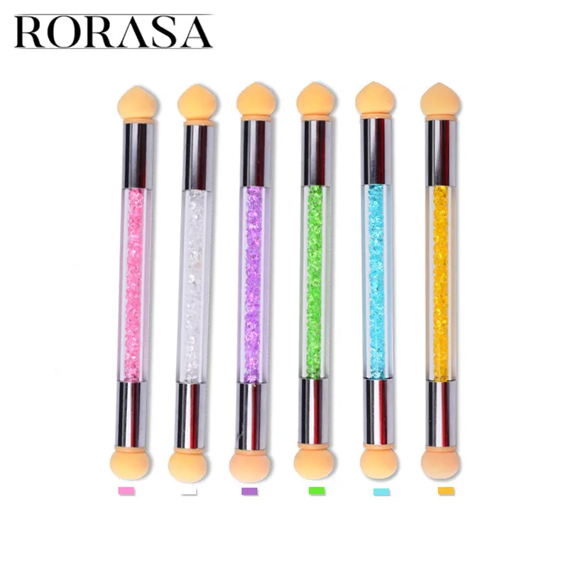 

Double-ended Silicone Nail Brush Pen Reusable Plastic Sponge Head Colorful Rhinestones Drawing Manicure Tools Handle Brush