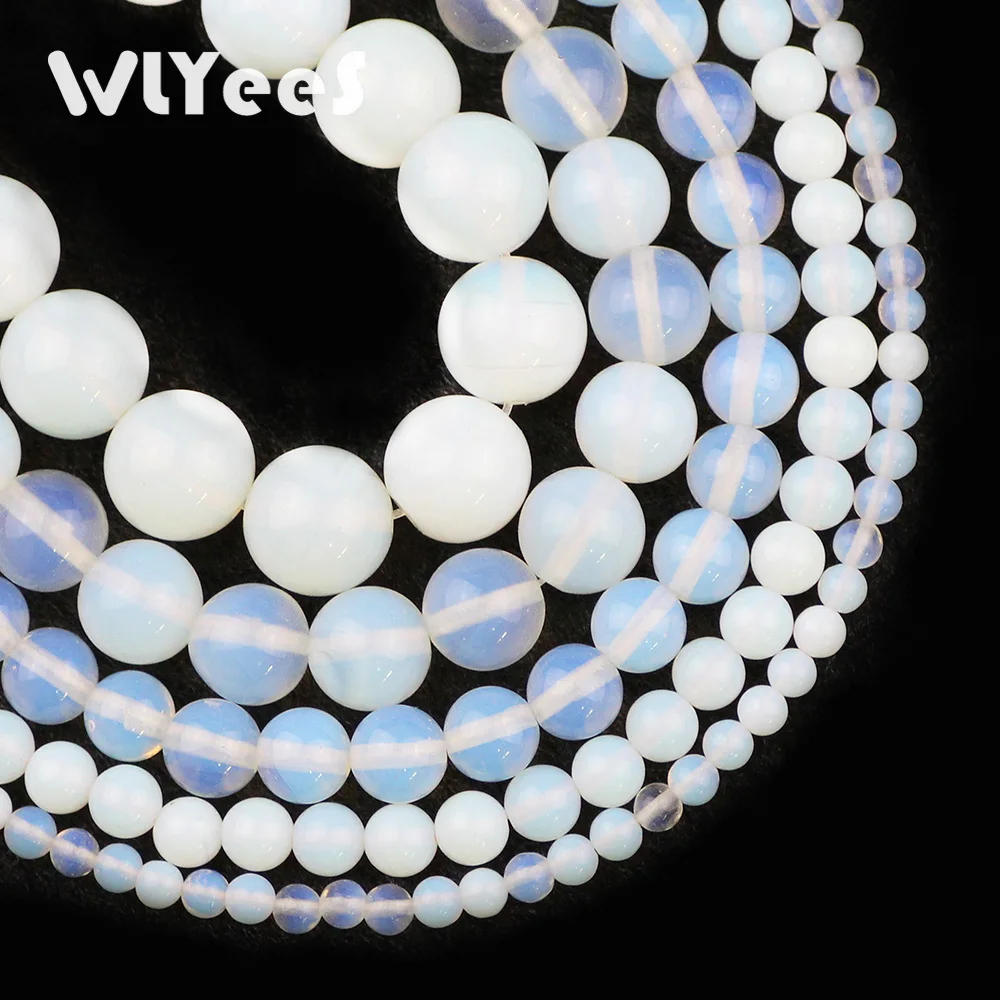 WLYeeS природный камень опал бисер 4 12 мм Круглый молочный белый Бисер для ювелирных