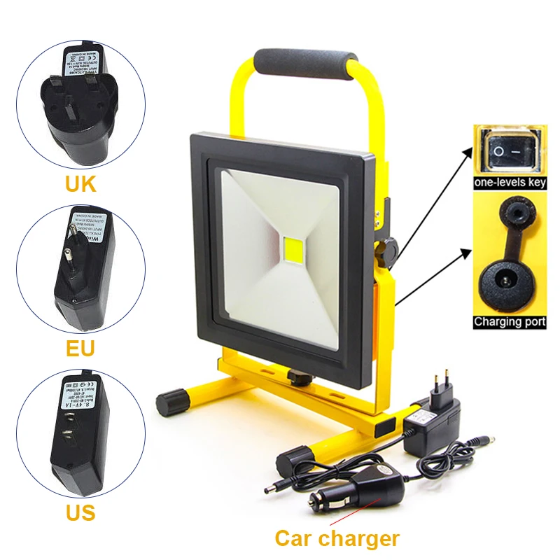 

Free shipping 50W Led Portable Spotlight Work Light Rechargeable Battery Outdoor Flood Lamp Hunting Camping Lantern Flashlight