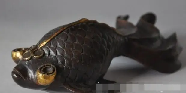 

S05956 8"China Chinese Fengshui Bronze Gilt Rich Year Goldfish Fish Year Fish Statue