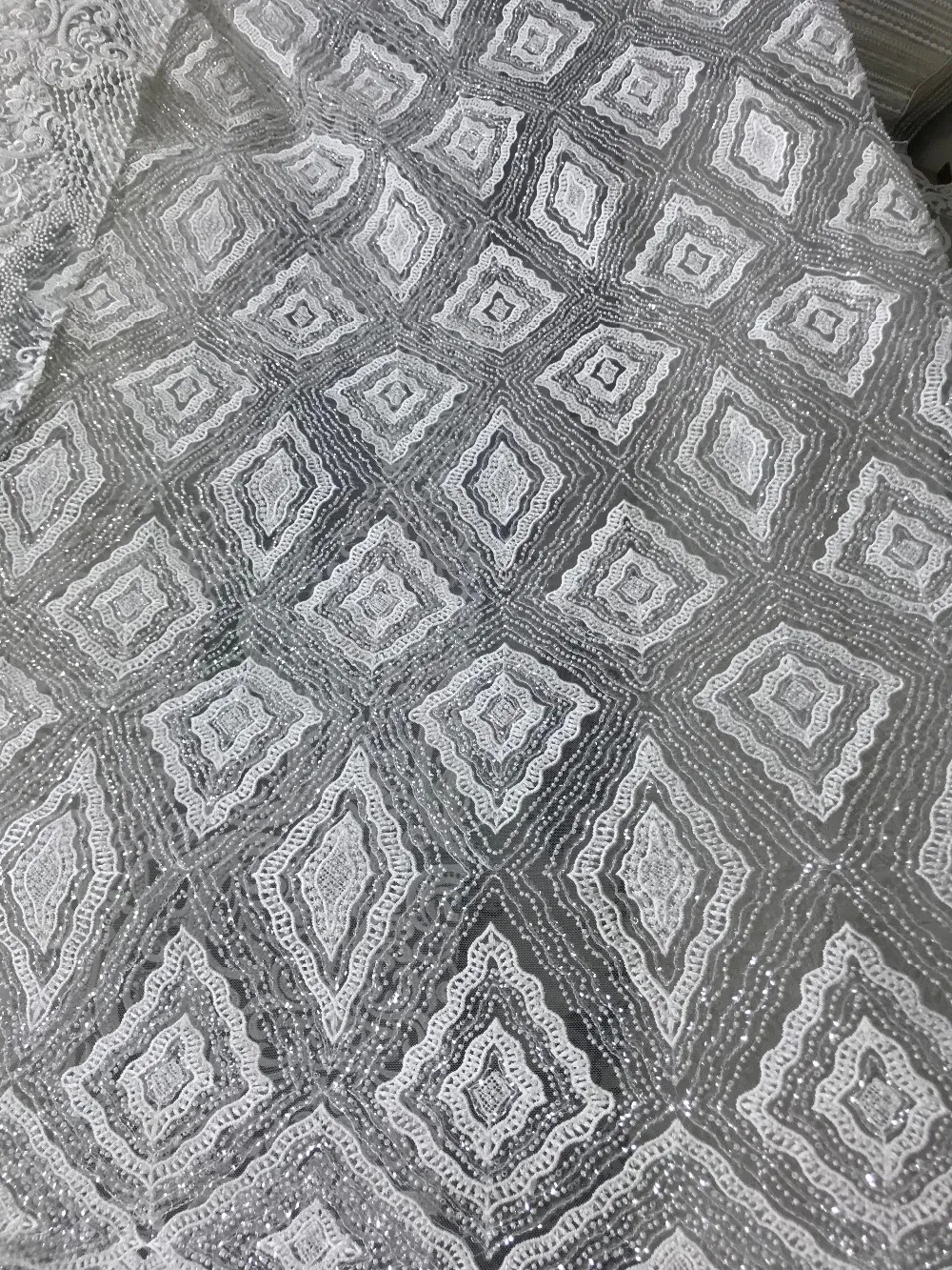 

newest embroidered Mesh Tulle fabric sat-7820 Factory price beaded Nigerian lace fabrics