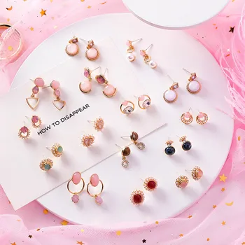 

MENGJIQIAO New Japan Simulated Pearl Rhinestone Opal Stud Earings For Women Trendy Oval Flower Brinco Jewelry Accessories