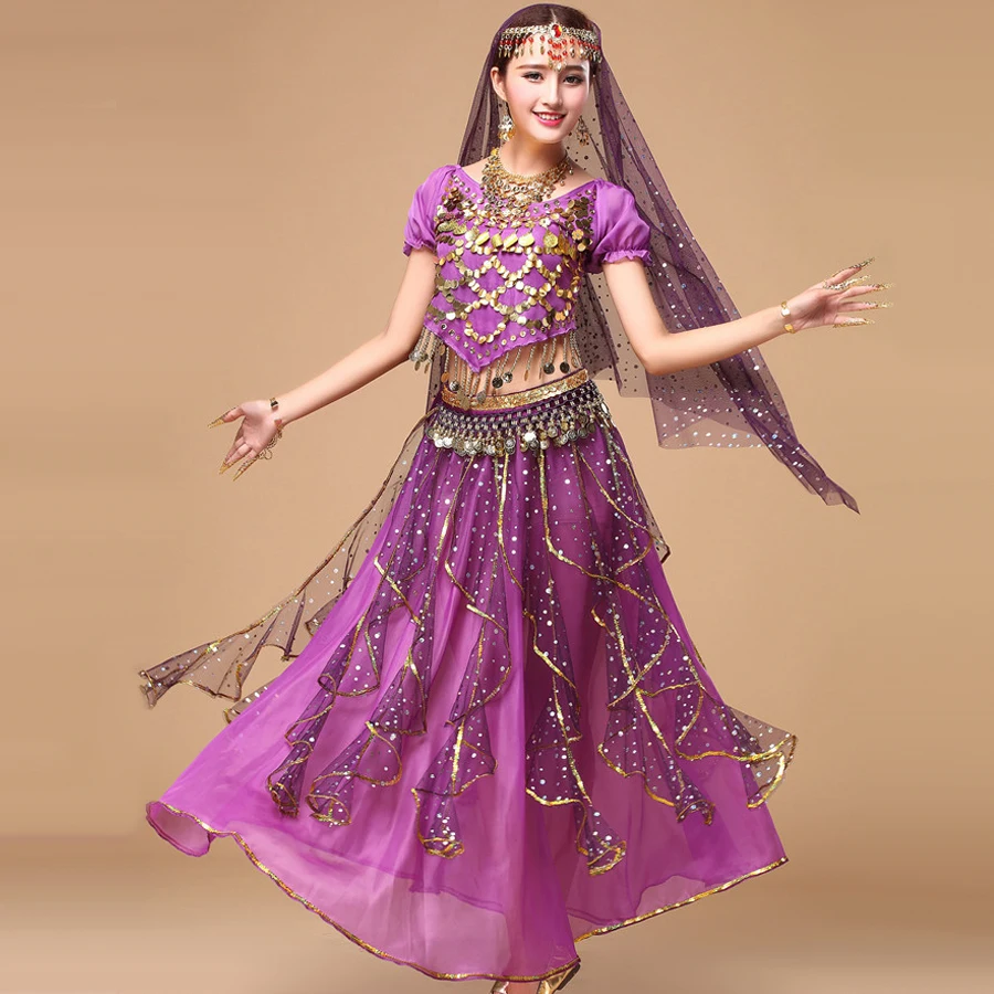 Best Price 2017 Bollywood Dance Costumes 5pcs(Top+Skirt+Waist Chain