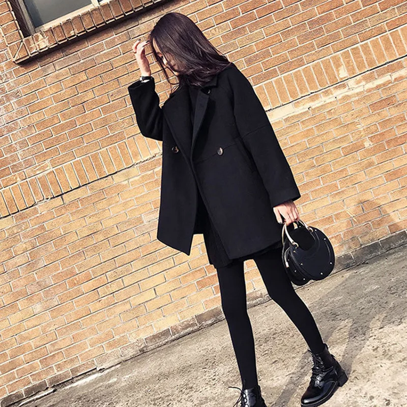 Taille Survêtement Lâche Pour De Manteau Mode Black Laine Turn Femmes Automne Nouveau Collar Mélanges Plus Hiver Grande down Noir Les La Z7wHqY