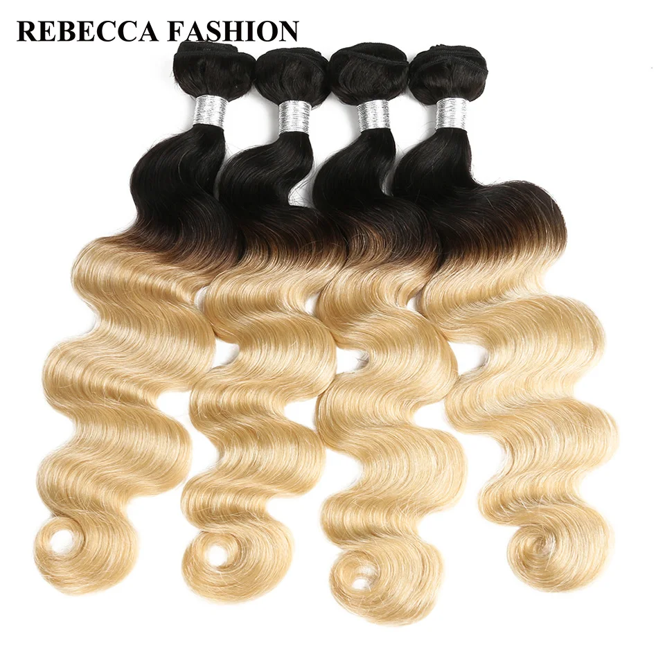 Rebecca Ombre Blonde Hair Weave Bundles Remy Brazilian Body Wave 1bundle Colored Salon Hair T1b613 Low Ratio longest Hair PP 10% brazilian-body-wave-hair-bundles