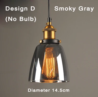 Винтажный подвесной светильник, ретро стеклянный подвесной светильник, русский Лофт светильник, современный светильник для кухни, столовой, спальни, подвесной светильник, E27 патрон - Цвет корпуса: Smoky Gray Design D