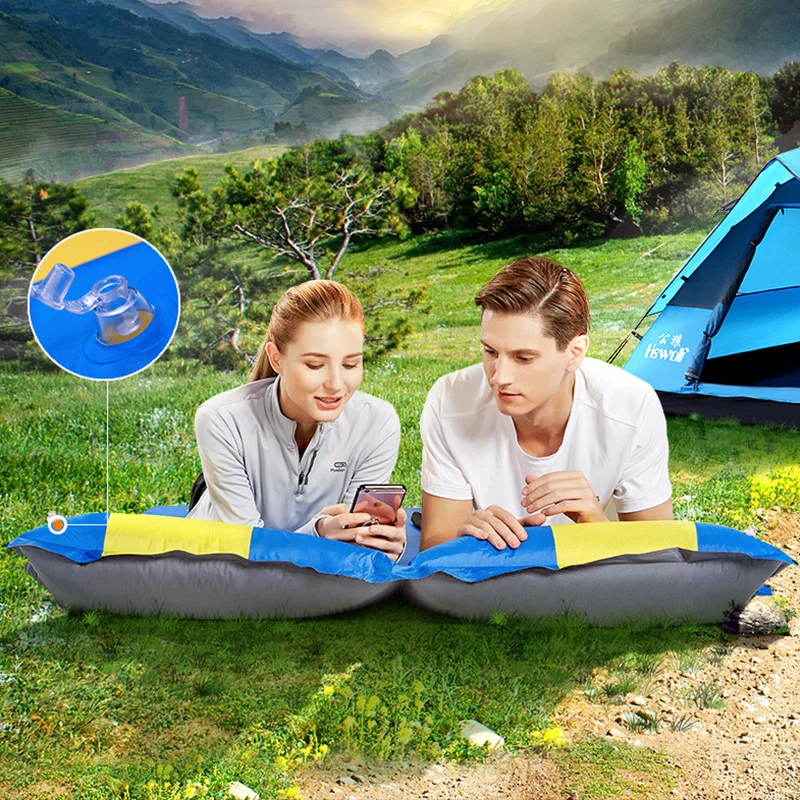 Hewolf 3CM 2 Person Automatic Inflatable Camping Mat with Air Pillow Hiking Picnic Air Mattress Camp Tent Sleeping cushion pad