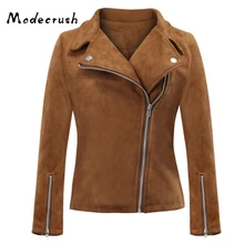Modecrash Женская куртка из искусственной замши на молнии с отложным воротником, Осень-зима, Новое поступление, верхняя одежда размера плюс