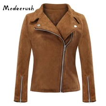 Modecrush Women Oversized Faux Suede Leather Jacket Female Zip Turn Down Collar Autumn Winter New Arrival Plus Size Outerwear faux suede design zip up jacket