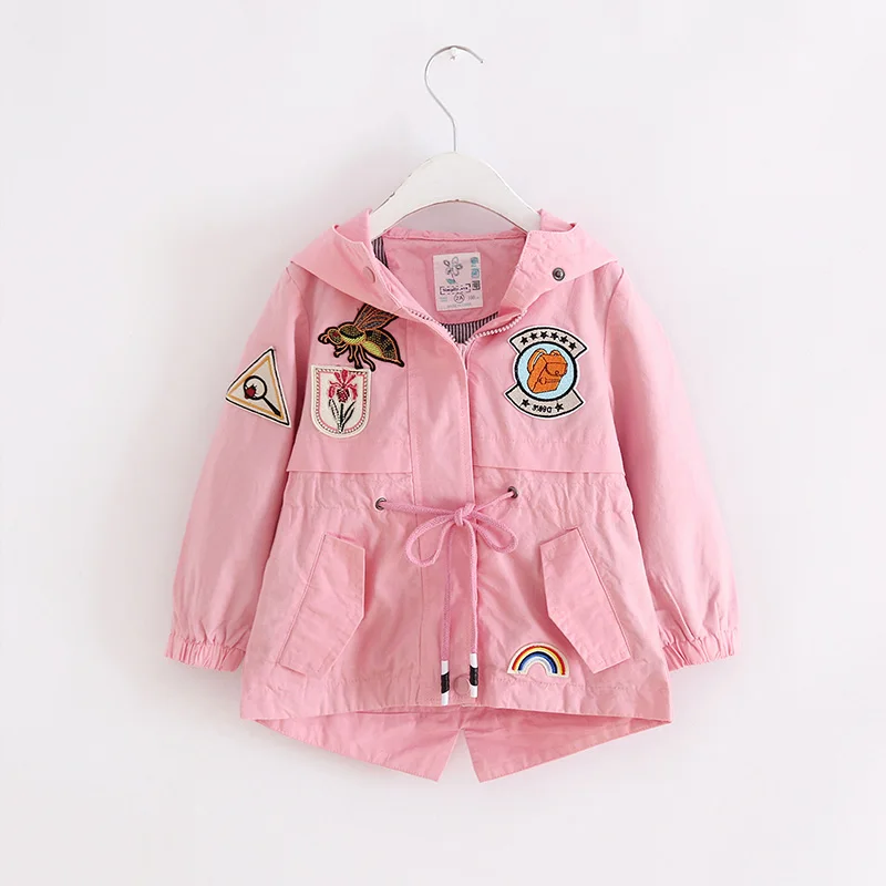 

Autumn new children's clothing girl cartoon embroidery stripes lining hooded jacket