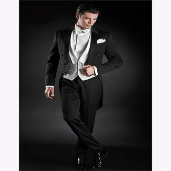 

2017 Black Satin Tailcoat Groom Tuxedo men Suit vestido de festa Custom Made mens suits new terno masculino (Jacket+Pants+Vest)