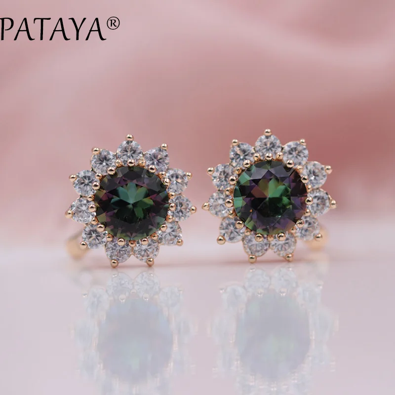 

PATAYA New Arrivals Exclusive AB Color Sunflower Natural Zirconia Drop Earrings Women 585 Rose Gold Party Wedding Retro Jewelry