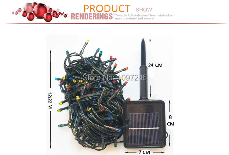 Светодиодная гирлянда 12 метров 100 светодиодов, с питанием от солнечных элементов, для использования на улице