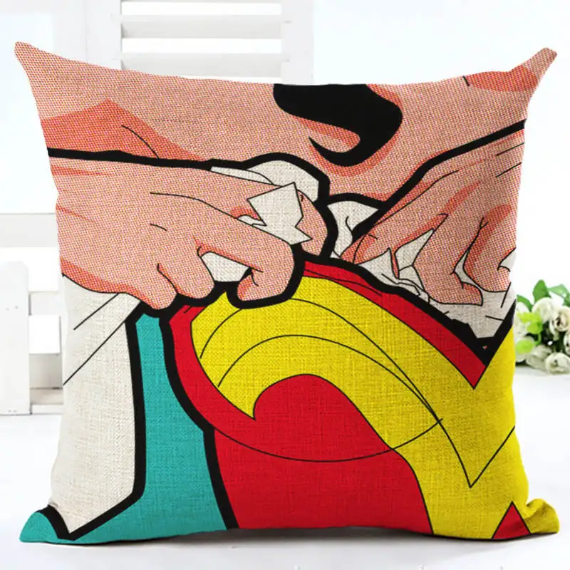 Spoof Funny Super Hero Printed Batman Cushion Cover 45x45cm Linen Iron Man Throw Pillow Covers Zara* Women Superman Pillowcases