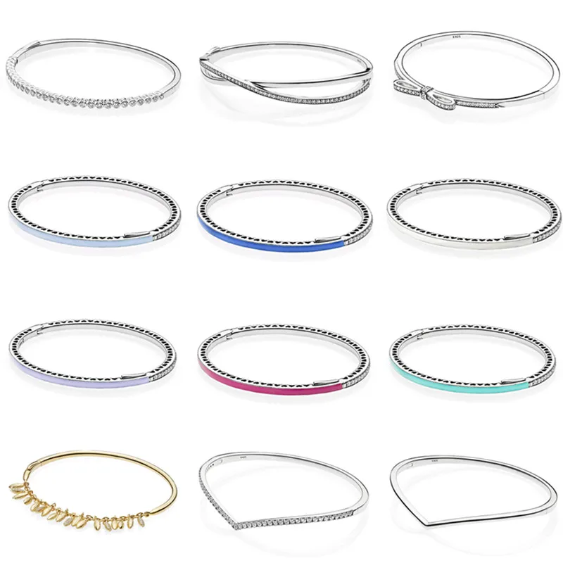 

925 Sterling Silver Engraved Inscription hearts bracelets colors Enamel Bangles for women bow bracelet bangle fashion jewelry
