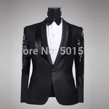 Мужские черные блестки украшения смокинг куртка черный/вечерние/сценическое представление