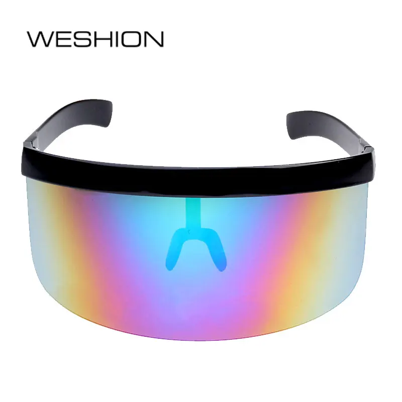 

WESHIONON Oversized Sunglasses Men Women Planga Clout Goggles Reflective Eyeglasses Windproof Sun Glasses 2018 Rimless Gafas Sol