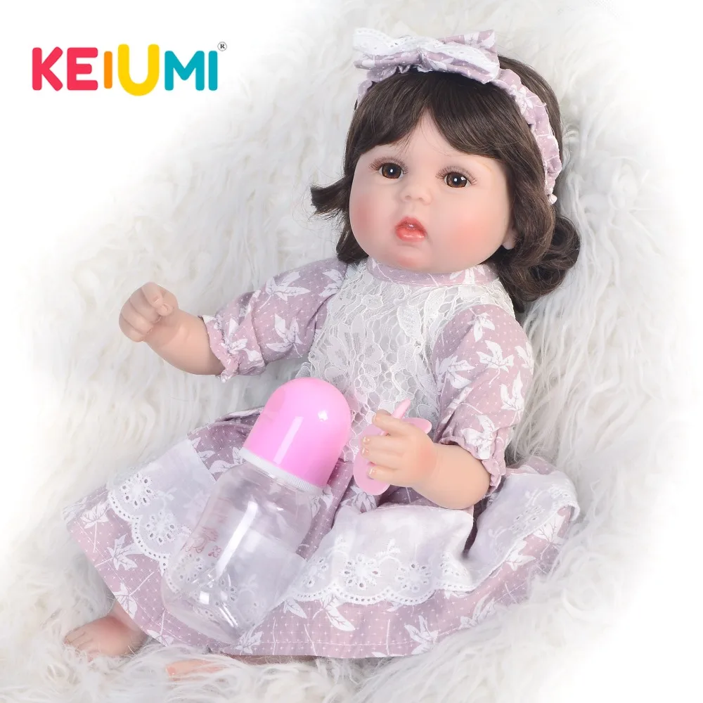 

Newest 17'' Baby Reborn Girl Realistic Princess 43 cm Soft Silicone Baby Dolls Newborn Curls Hair Reborn Doll Toy For Kids Gift