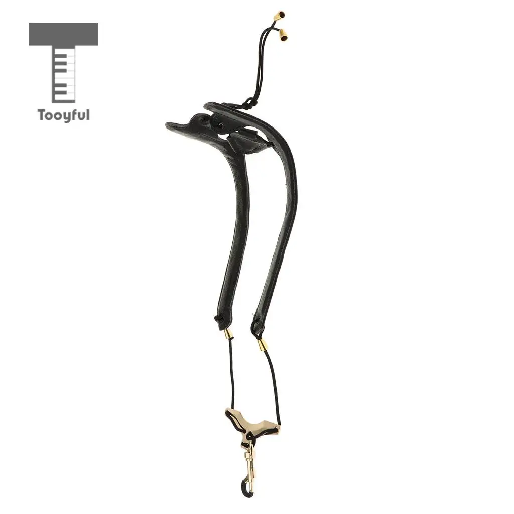 Black/Brown Adjustable Leather Saxophone Shoulder Neck Strap Width 24mm