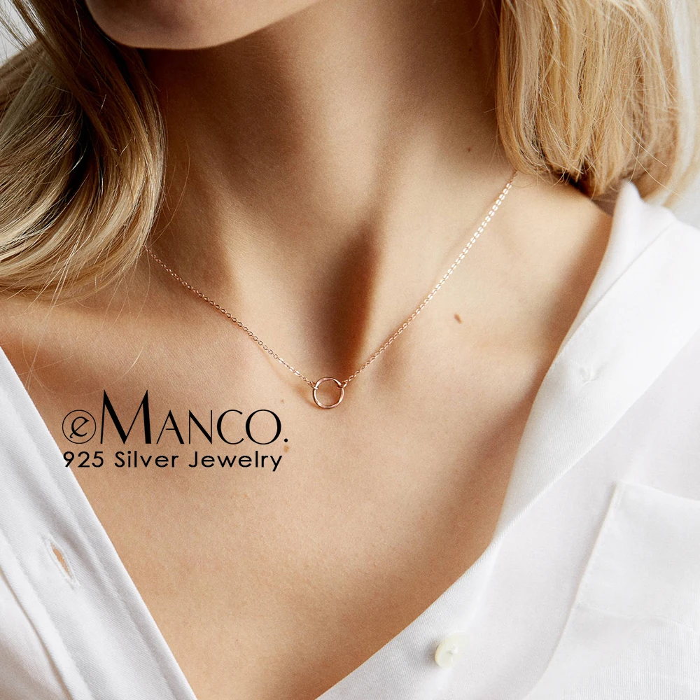 

e-Manco simple 925 sterling silver necklace women rose gold silver chain pendant necklace womens necklaces jewelry