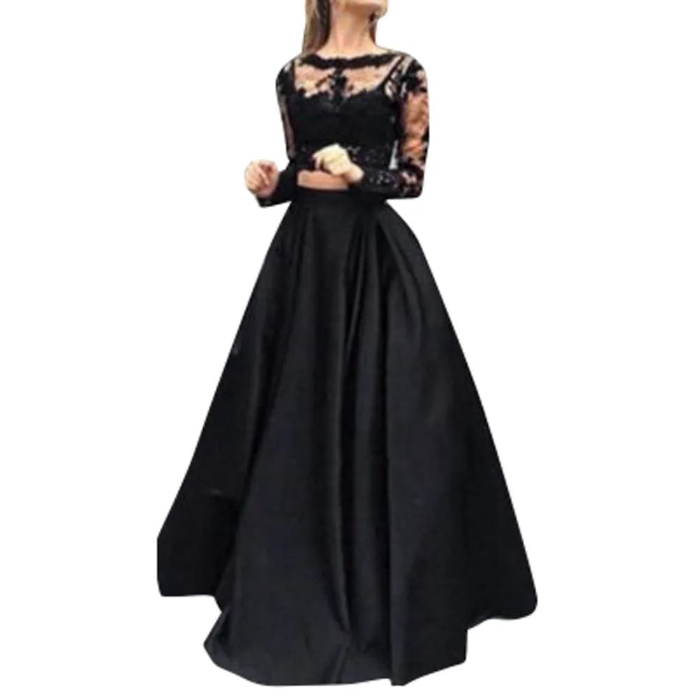 

Dresses For Women Casual Solid Long Sleeve Lace Blouse Set Straight Dresses Formal Prom Long Dressees Woman Clothes 2019