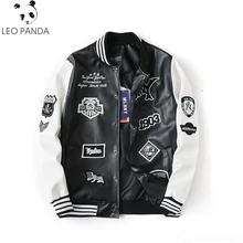 Весенняя Осенняя Женская куртка из искусственной кожи, Женская винтажная бейсбольная куртка с вышитым рисунком из мультфильма, модное комбинированное кожаное пальто