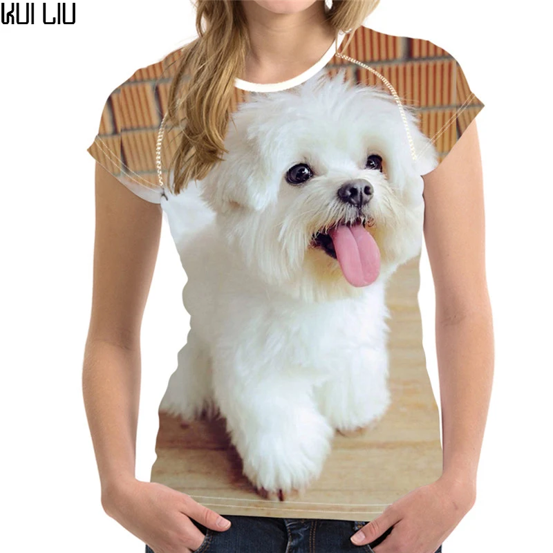 

Customized Cute Maltese Dog Print Women Short Sleeve T Shirt Summer Breathable Casual Tshirt for Girls Ladies Fashion Tops Tee