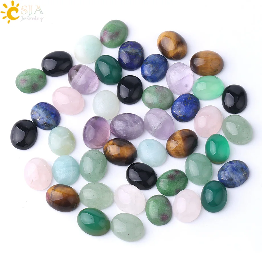 

CSJA Natural Cabochon Stone Beads for Jewelry Making Needlework Handcrafted DIY Ring Earrings 8X10mm Lapis Lazuli Tiger Eye F844