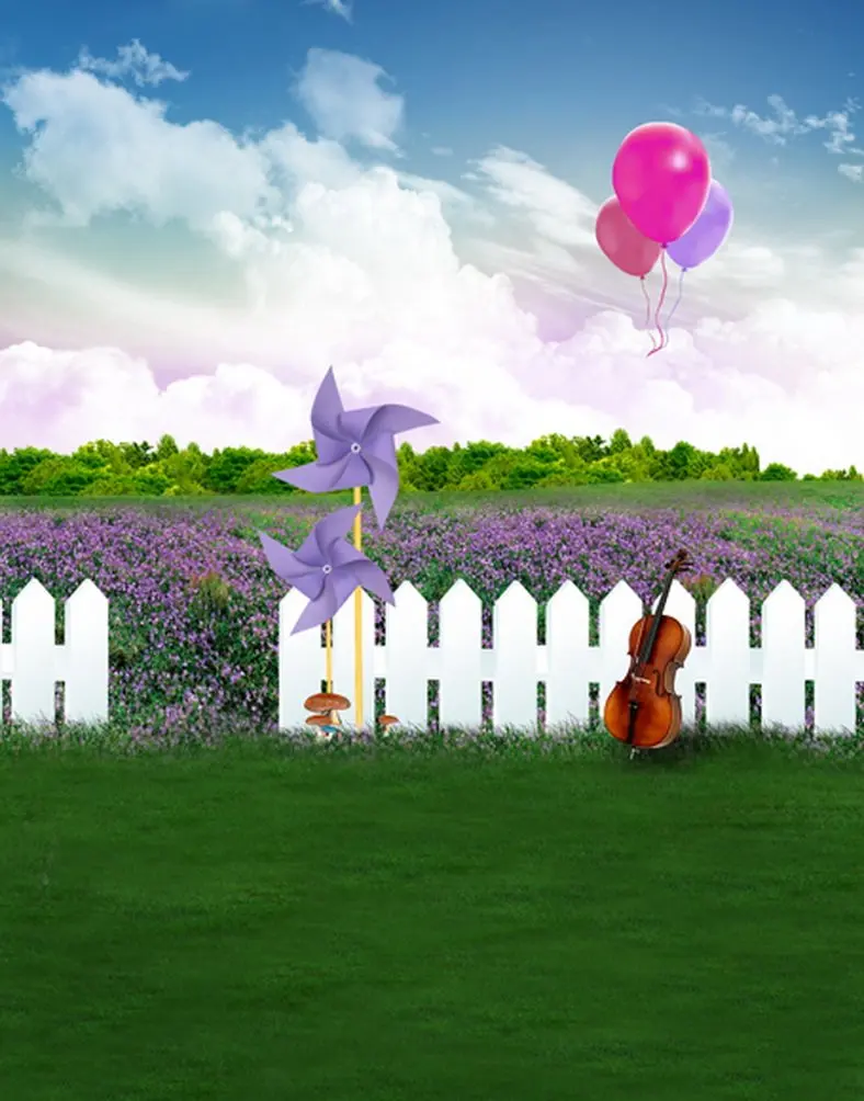 Lawn Grass Purple Flowers Windmill Balloon Photography Backdrops Photo Props Studio Background 5x7ft | Электроника