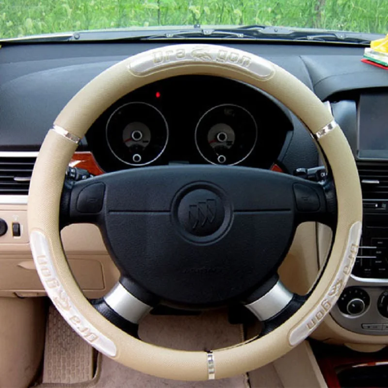 Горячая Drangon дизайн прочный искусственная кожа авто чехол рулевого колеса автомобиля резиновая внутри 38 см/1" анти-ловушка держатель протектор