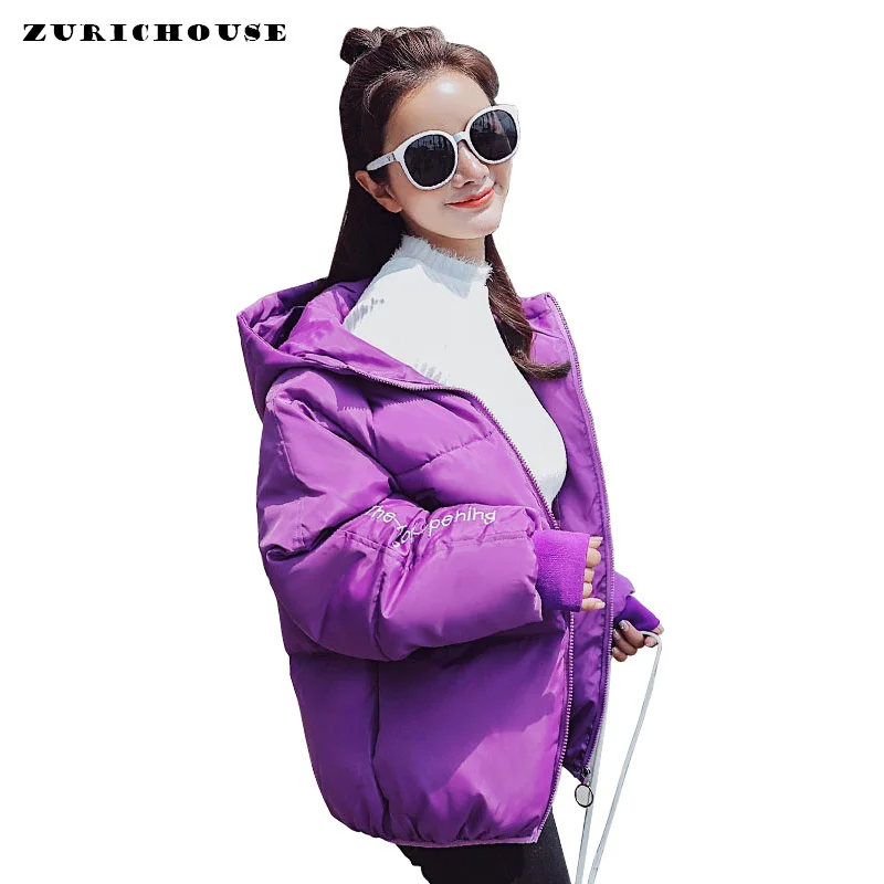 Harajuku Style Hooded Parkas Woman 2019 New Smiley Embroidery Short Puffer Jacket Women Winter Jackets Cotton Padded Coat